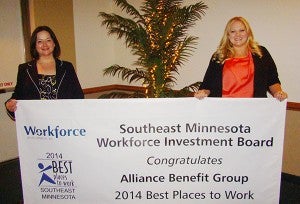 Alliance Benefit Group was recognized at the end of April as one of the 2014 Best Places to Work. – Provided