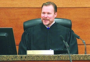 Kevin Siefken takes the bench as Mower County's newest judge in the Mower County Jail and Justice Center Friday afternoon after his swearing in. — Jason Schoonover/Albert Lea Tribune