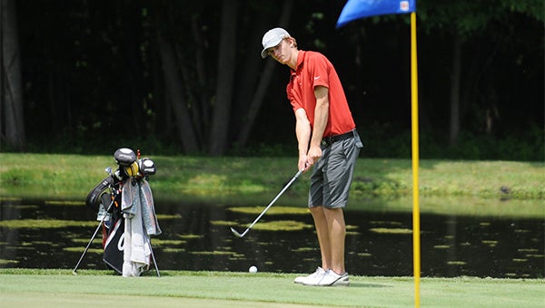 Brady Loch of Albert Lea chips the ball onto the green at The Ridges at Sand Creek Wednesday on Day 2 of the Class AA state golf tournament. — Micah Bader/Albert Lea Tribune