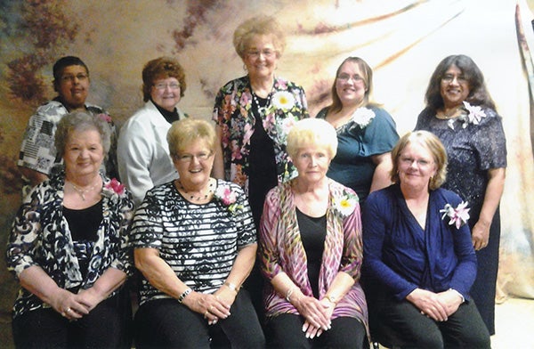 The Albert Lea Fraternal Order of Eagles No. 2258 had its Installation of officers May 31. Officers for the Auxiliary are in the front row, from left, Connie Wadding, junior past madam president; Mary Harty, madam president; Gail Harty, madam vice president; and Deb Matson, madam conductor. Back row, from left, are Jill Dopplehammer, madam outside guard; Rose Leegaard, madam secretary; Gwen Stallkamp, madam trustee; Dalynn Wildman, madam treasurer; and Bea Olvera, madam trustee. Not pictured are Jeanette Ladlie, madam chaplin; Nancy Millang, inside guard; and Sande Fredrickson, madam trustee. – Provided