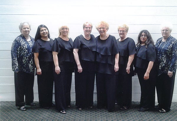 The Albert Lea Eagles Aerie No. 2258 Auxiliary Ritual and Escort Team competed at the Eagles State Convention in Rochester and placed second. Members pictured are, from left, Connie Wadding, Aracely Johnson, Carrie Boyer-Olvera, Carolyn Brenegan, Gwen Stallkamp, Mary Harty, Bea Olvera and Shirley Johnson. – Provided