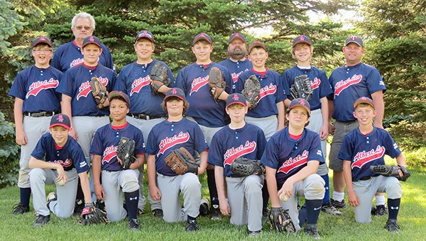The Albert Lea 12U AA baseball team took second place at a tournament June 28 at Fairmont and qualified to play July 25 to 27 at the state tournament in Sartell. Front row from left are Ethan Jerdee, Nathaniel Book, Nathan Siefken, Davis Casterton, Owen Zelenak and Dawson Dahlum. Back row from left are Nathan Bauers, coach Jack Rovang, Colby Peterson, Jaxon Heilman, Gavyn Tlamka, coach Bryan Tlamka, Carson Stadheim, Chase Hill and coach Dean Dahlum. — Provided