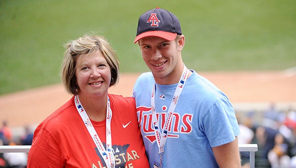 Rita Moyer, left, and her son Sam Moyer of Albert Lea stand on the second level of Target Field Tuesday before the MLB All-Star Game in Minneapolis. – Micah Bader/Albert Lea Tribune