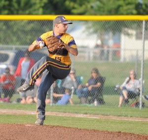 Luke Kayser of Lake Mills pitches against Riceville in the Class 1A, District 4 semifinals at Lake Mills. — Jacob Tellers/Albert Lea Tribune