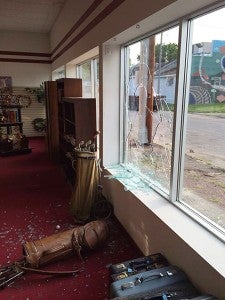 Rocks were thrown through windows of the Albert Lea Salvation Army Thrift Store Wednesday night in what appeared to a spree of vandalism in town. — Provided
