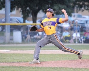 Slade Sifuentes of Lake Mills pitches Saturday against Newman Catholic in the Class 1A, District 4 finals. – Jacob Tellers/Albert Lea Tribune