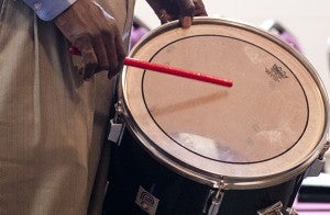 Drums tend to accompany most Sudanese worship songs. – Colleen Harrison/Albert Lea Tribune