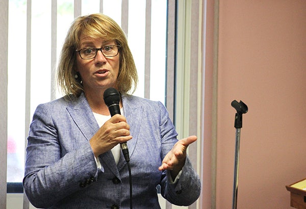 Minnesota House Majority Leader Erin Murphy speaks Tuesday at Senior Tower about the progress made during the last two years for seniors and the disabled. – Sarah Stultz/Albert Lea Tribune