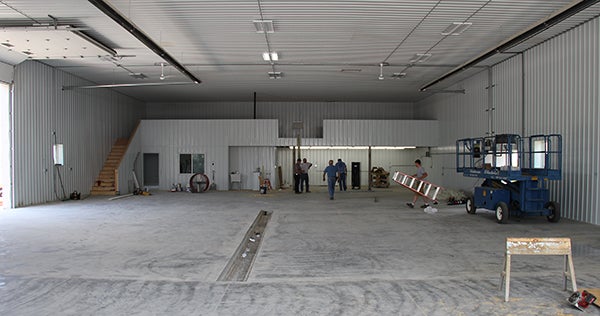 The interior of the new building for Krohnberg's Garage is spacious. Workers were nearly done Wednesday. – Tim Engstrom/Albert Lea Tribune