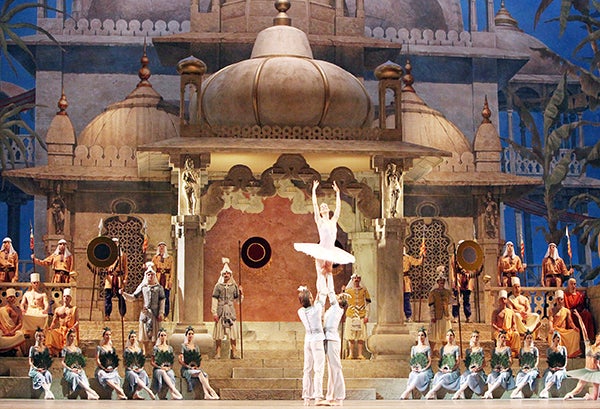 The stage is full of dancers during a performance of “La Bayadere,” with Maria Alexandrova, center, as Gamzatti. Alexandrova has played the part of Gamzatti many times, in 2000, 2007 and 2013 to name a few. – Provided