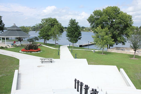 A $400,000 renovation finished in June drastically changed Fountain Lake Park. Among other things, it added a grand staircase that doubles as an amphitheater and provides greater access to the park. — Sarah Stultz/Albert Lea Tribune