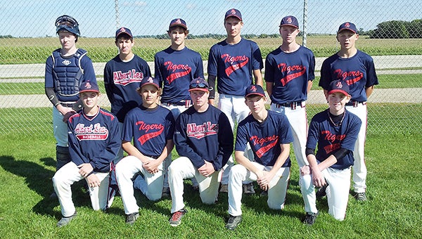 Youth baseball players from Albert Lea competed in a Wood Bat League in Owatonna on Sunday afternoons, and the last game was Sept. 14. Front row from left are Ty Harms, Bergan Lundak, Alex Bledsoe, Parker Smith and Garret Piechowski. Back row from left are Zach Edwards, Jacob Bordewick, Blake Simon, Dillan Lein, Alex Goodmanson and Cody Ball. The team is coached by Dan Harms, Mike Piechowski, Kelly Bordewick and Grant Edwards. The league consisted of five teams from around the area: Albert Lea, St. Clair, Kenyon-Wannamingo, Southland, and Owatonna. The players are a mix of ninth- and 10th-graders who played together for many years as part of the Knights Baseball Organization and during high school baseball this past spring. The Tigers had a very productive fall season going a perfect 8-0. All eleven players had an opportunity to pitch and play multiple positions. — Provided