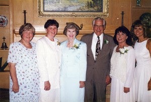 This photo of the Peterson family was taken about 1996. From left are daughters, Charlotte Peterson and Carol Johnson, mother Marjorie Peterson, father Ralph Peterson and daughters Patti Hareid and Anita Peterson. — Provided
