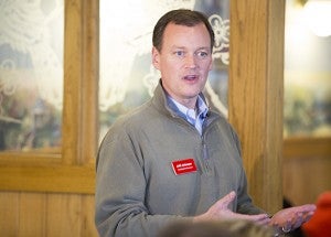 Republican governor candidate Jeff Johnson speaks briefly Sunday during a campaign stop at The Trumble’s restaurant. – Colleen Harrison/Albert Lea Tribune