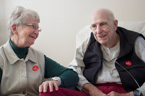Pauline and Hugh Hall have been married for nearly 60 years. They have been involved in hospice for many years — Pauline was one of the first hospice volunteers and now Hugh is a hospice patient. – Hannah Dillon/Albert Lea Tribune