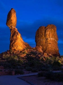 Teresa Kauffmann of Albert Lea used light painting to create this image of Balanced Rock at Arches National Park in Moab, Utah, in October. She lit the rocks with a spotlight during a 30-second exposure. – Provided
