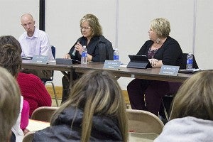 School board member Jill Marin gave a lengthy speech at the school board meeting on Monday outlining why she doesn't support the proposed calendar. Marin got a standing ovation from the crowd. — Hannah Dillon/Albert Lea Tribune