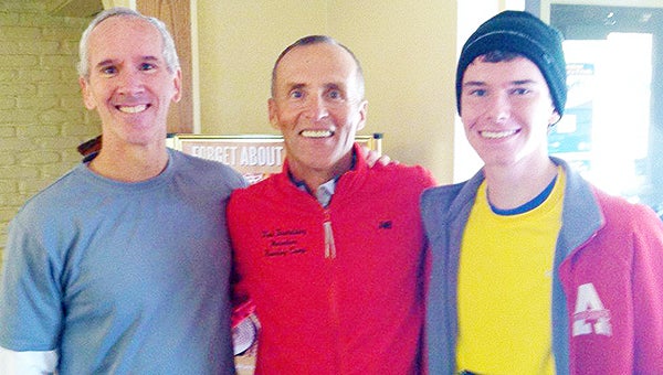 Michael Brunner, left, Fountain Centers’ clinical director and his son Quin Brunner, right, stand at the Blazing Star 5/10K race with Dick Beardsley, an author, motivational speaker and long distance runner, who was the keynote speaker at Fountain Centers’ 40th anniversary dinner. The first race at the Blazing Star landing raised more than $3,000 on Oct. 4 for Fountain Centers and the Albert Lea Family Y, according to a press release. Making the event possible was 56 runners, 20 volunteers and 10 sponsors. Funds were split equally between the recreation fund for Fountain Centers, a Mayo Clinic Health System program for substance abuse and addiction, and the Albert Lea Family Y’s youth fund drive. —Provided