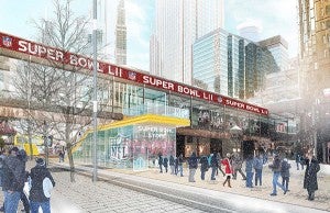 Concept rendering of what Super Bowl LII might look like in downtown Minneapolis.