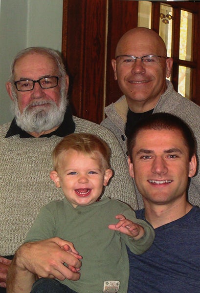 Carter Moon makes four generations in his family. Pictured, clockwise from top left, are his great-grandfather, Jack Moon; grandfather, Dolf Moon; father, Keith Moon; and Carter. – Provided