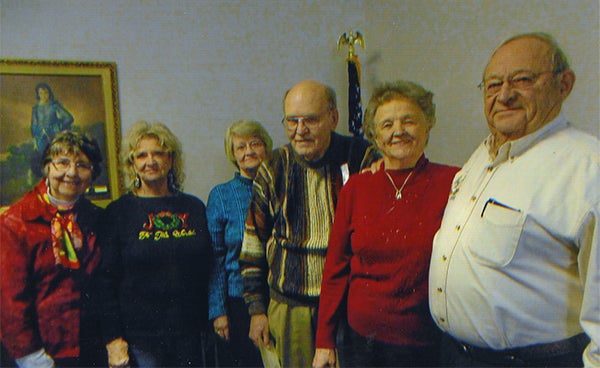 From left, Bev Haugen, Linda Bryan, Frances and Hoyt Mcintyre, Worthy Matron Betty Volkert and Worthy Patron Otto Volkert of United Chapter No. 29 Order of Eastern Star in Austin awarded 50-year pins to the Mcintyres. — Provided