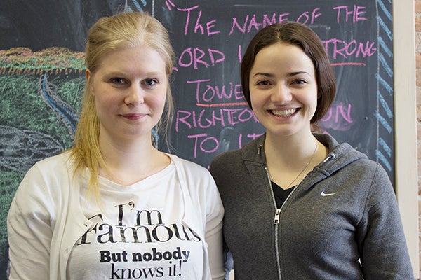Katrin Hess, left, and Hannah Schwarz, right, are German interns with Youth For Christ’s The Rock in Albert Lea. -Hannah Dillon/Albert Lea Tribune