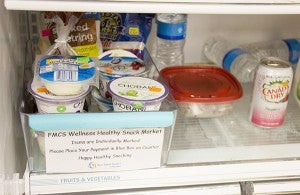 Freeborn-Mower Cooperative Services offers several healthy refrigerated snacks for sale out of an effort to provide healthier options to its employees.  - Sarah Stultz/Albert Lea Tribune