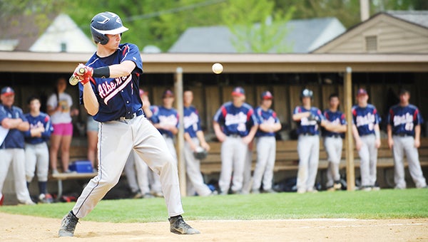 Chris Enderson of Albert Lea watches a pitch on May 24, 2014, during the Tigers’ first postseason game last year against Waseca. Enderson is one of six returning seniors on Albert Lea’s roster. — Micah Bader/Albert Lea Tribune