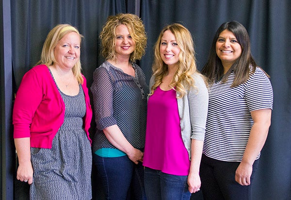 Kelly Gau, left, Carrie Hershey, Jenny Sather and Elida Soto have all started businesses in the Knutson building on Newton Avenue. Gau has an art studio, Hershey and Sather have a hair salon and Soto has a massage therapy studio. - Sarah Stultz/Albert Lea Tribune