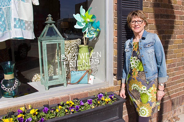 Becky Johnson, owner of the Between Friends boutique on North Broadway, will have a spring and summer fashion show Wednesday at the Interchange Wine & Coffee Bistro, also on Broadway. - Cathy Hay/Albert Lea Tribune