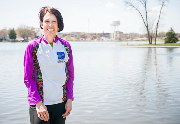 Robbi Woodside has been a runner since she was in high school, and ran her first marathon in 2004. She ran the Boston Marathon Monday, after qualifying in May 2014 and registering in September. - Colleen Harrison/Albert Lea Tribune