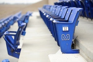 Some seats have been installed at the United South Central stadium, but installation of the 840 seats hasn’t been completed. — Micah Bader/Albert Lea Tribune