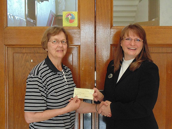 St. Casimir’s School in Wells was the recipient of an unexpected gift in the form of local resident Rita Bebler, left, who came bearing a check from Clothes Closet in Wells. The $500 check was gratefully accepted by Principal Joanne Tibodeau, right, on behalf of the school families. Clothes Closet is a thrift store outreach program of United Methodist Church in Wells. Through the sale of donated items, Clothes Closet is able to help provide financial assistance to many organizations, programs and events within local communities — such as area schools, Head Start, Interfaith Caregivers, Meals on Wheels and SubSanta. As the store has grown, so have the funds available to the local communities. The emphasis of their giving is to children, seniors and those dealing with medical issues. - Provided