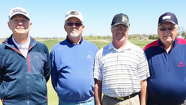 Mike Dorman made the first hole-in-1 of the year at Wedgewood Cove Golf Club on April 27 on hole 17. From left is Dorman’s group: Tom Belshan, Terry Peterson, Dorman and Ron Hansen. — Provided