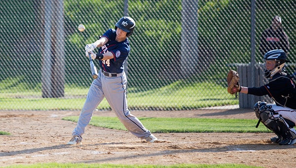 Albert Lea’s Jake Thompson bats during Tuesday’s game against Winona at Hayek Field. Thompson had one hit in two at-bats, a run scored and a stolen base. View a gallery of photos at albertleatribune.com. — Colleen Harrison/Albert Lea Tribune
