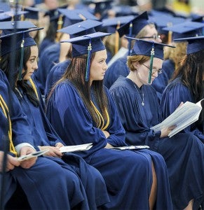 Riverland Students wait for the start of commencement Friday afternoon at Riverland Community College. — Eric Johnson/Albert Lea Tribune