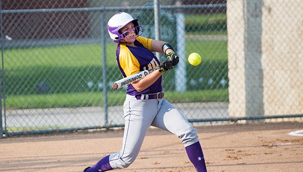 Cede Byrnes bats during Game 1 in Monday's doubleheader against Forest City at Lake Mills. - Colleen Harrison/Albert Lea Tribune