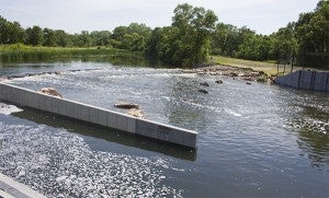 The new Albert Lea Lake dam structure replaces the more than 90-year-old Juglans dam at the outlet of Albert Lea Lake and Juglans Woods. — Sarah Stultz/Albert Lea Tribune