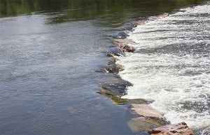 The new Albert Lea Lake dam features a rock-arch rapids design with a series of stepped pools with large boulders. It also includes a water management structure and an electric fish barrier. — Sarah Stultz/Albert Lea Tribune