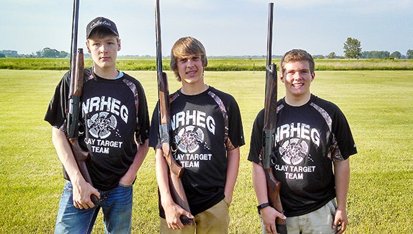 Five Albert Lea High School students competed for the NRHEG clay target team. From left are Tanner Alfson, Alex Romer and Caleb Hoffmann. Ben Haugen and Tyler Habana are not pictured. — Provided