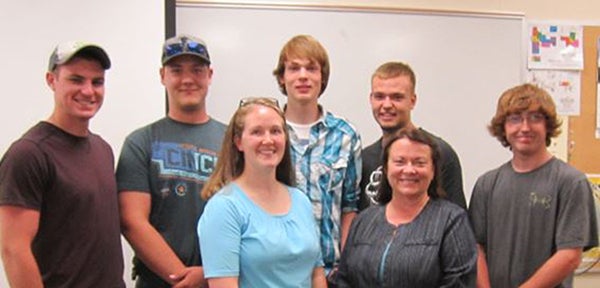 The Albert Lea High School Youth Apprenticeship students received certificates of completion from the Minnesota Department of Education. Students receiving awards included Dustin Viktora, Edwards Manufacturing;  Dustin Mattson, Trails Truck and Travel Center; Dylan C. Johnson, Lou-Rich; Dylan J. Johnson, Motor Inn; and Tyler Caron, Vern Eide.  Also pictured are Christina Ebeling, ALHS YA instructor; and Valerie Kvale, YA community coordinator. Unable to attend the event were YA students Will Martin, Lou Rich; and Bailey Williams, Edwards Manufacturing. -Provided 