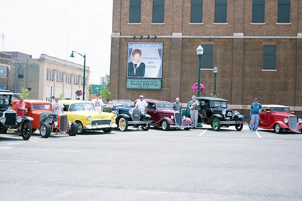 Some members of the Old Car Club stand with their cars. These are just some of the cars that will be featured in this weekend’s car show. -Madeline Funk/Albert Lea Tribune 