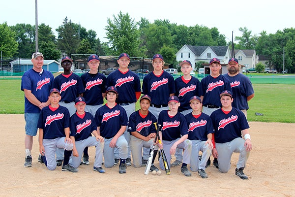 The Albert Lea 13AA youth baseball team placed fourth in Fairmont on June 28, giving the team a berth to the Minnesota Sports Federation state baseball tournament. Pictured in the front row are Carson Stadheim, Aaron Senholtz, Nathan Siefken, Nathaniel Book, Davis Casterton, Ethan Jerdee and Colby Peterson. Pictured in the back row are coach Al Casterton, Pinyan Reang, Chase Hill, Gayvn Tlamka, Jaxon Heileman, Koby Hendrickson, Nathan Bauers and coach Bryan Tlamka. Not pictured are coach Dean Dahlum and Dawson Dahlum. - Provided