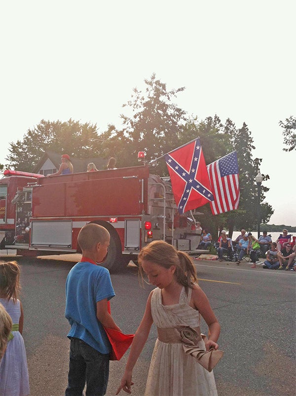 A Confederate flag was flown on the back of the Hartland Fire Department's truck during the Third of July Parade. — Provided