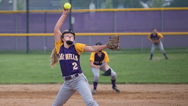 Lake Mills' Emily Orban pitches during Monday's Class 2A Region 3 game against West Hancock at Lake Mills. - Colleen Harrison/Albert Lea Tribune