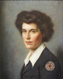 This portrait was painted in London during World War II. The subject is Camilla O’Connell, aunt of member Camilla Sparks. O’Connell served with the Red Cross during World War II. - Provided