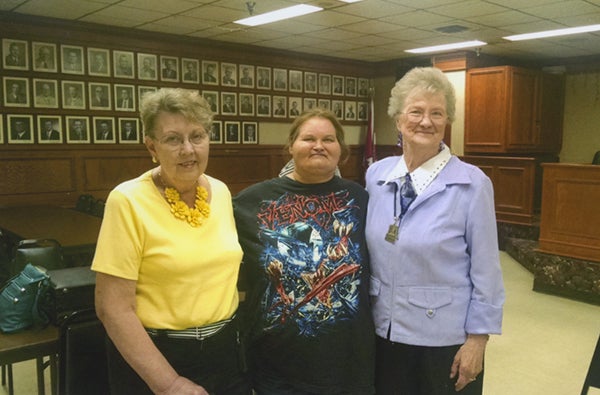 Two new sisters were installed into Albert Lea Eagles Aerie No. 2258 Auxiliary. Roseann Hill and Barbara Thorpe are pictured above with Madam President Nancy King. - Provided
