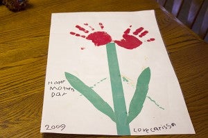 Monica Nelson’s daughter gave her this piece of art when she came out of the hospital on Mother’s Day in 2009. She had surgery in April 2009 to remove one of her ovaries and part of her liver. - Madeline Funk/Albert Lea Tribune