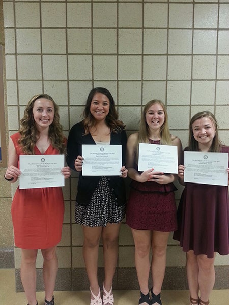 Rotary scholarship winners, from left, are Riley Schulz, Kaitlynn Larson, Carissa Fitzlaff and Anna Waltman. Each girl received a $500 scholarship. -Provided