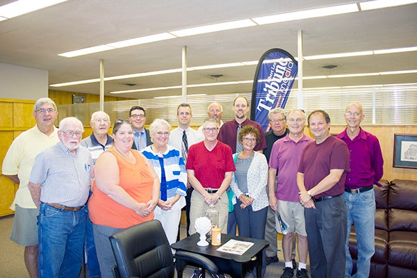 The Albert Lea Noon Lions Club tours the Albert Lea Tribune on Thursday afternoon. The group heard about the ins and outs of the newspaper industry. -Crystal Miller/Albert Lea Tribune